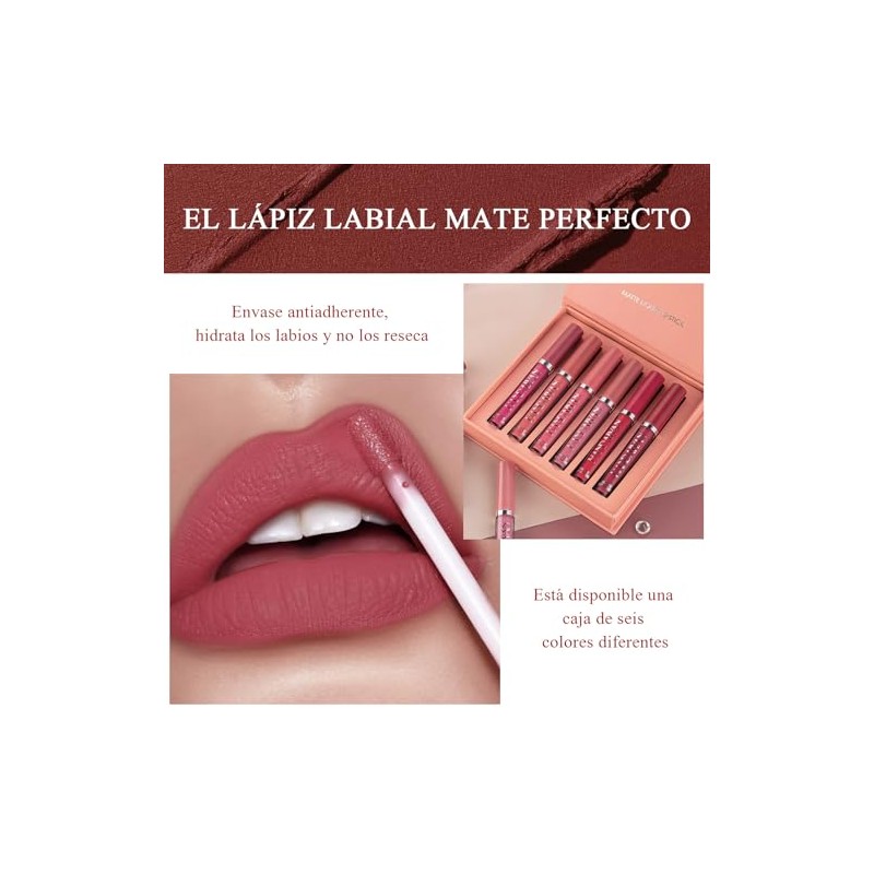6PCS Lapiz Labial Mate Lapiz Labial Antiadherente,Lápiz labial antiadherente,Lápiz labial