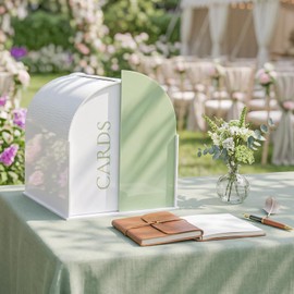 OurWarm White Arched Wedding Card Boxes for Reception, Acrylic Card Box with Writable Green Standee & Erasable Pen, Large Cards Box for Wedding Reception Party Birthday Graduation Baby Shower Decor