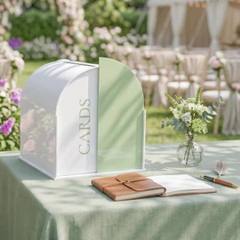 OurWarm White Arched Wedding Card Boxes for Reception, Acrylic Card Box with Writable Green Standee & Erasable Pen, Large Cards Box for Wedding Reception Party Birthday Graduation Baby Shower Decor