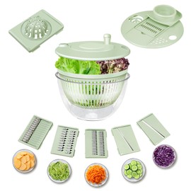 Lienffy Salad Spinner Large-5.3 Qt Vegetables Fruits Wash Spinner Bowl,Lettuce Spinner Dryer with 5 Blades,Strainer Slicer Shredder Egg Yolk for Kitchen Colander,Pasta and Fries Spinner-Green