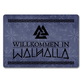Welcome to Walhalla Viking Doormat in 35 x 50 cm without Border with Runes and Knot Motifs as a Gift for Real Strong Norse Men and Viking Fans