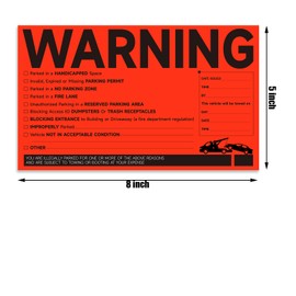 CDXHOME 100Pcs Parking Violation Stickers -Notice Parking Violation Stickers Tow Stickers for Car Vehicle Trucks Private Parking Warning Stickers Adhesive Car Window Labels- 8x5 inch,Red