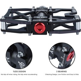 LYCAON Bike Cycling Pedals, CNC Machined Aluminum Alloy Durable Non-Slip Bicycle Pedal, 3 Bearings Pedals for 9/16" Universal Cycling MTB BMX Mountain Road Bike Pedals (Black)