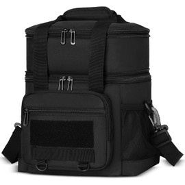 RJEU Tactical Lunch Box for Men, Insulated Expandable Lunch Bag, Leakproof Cooler Bag for Work, Camping, Travel, Outdoor Picnic, Durable Lunch Pail for Adults（16L,Black）