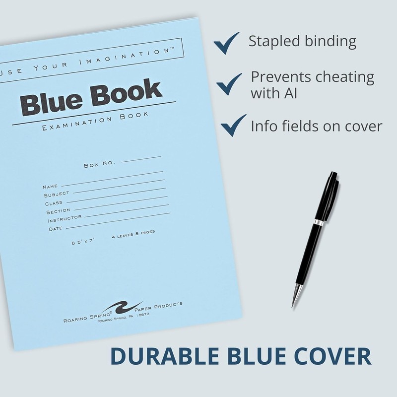 ROARING SPRING Exam Blue Books, 100 School Examination Booklets, 8.5"