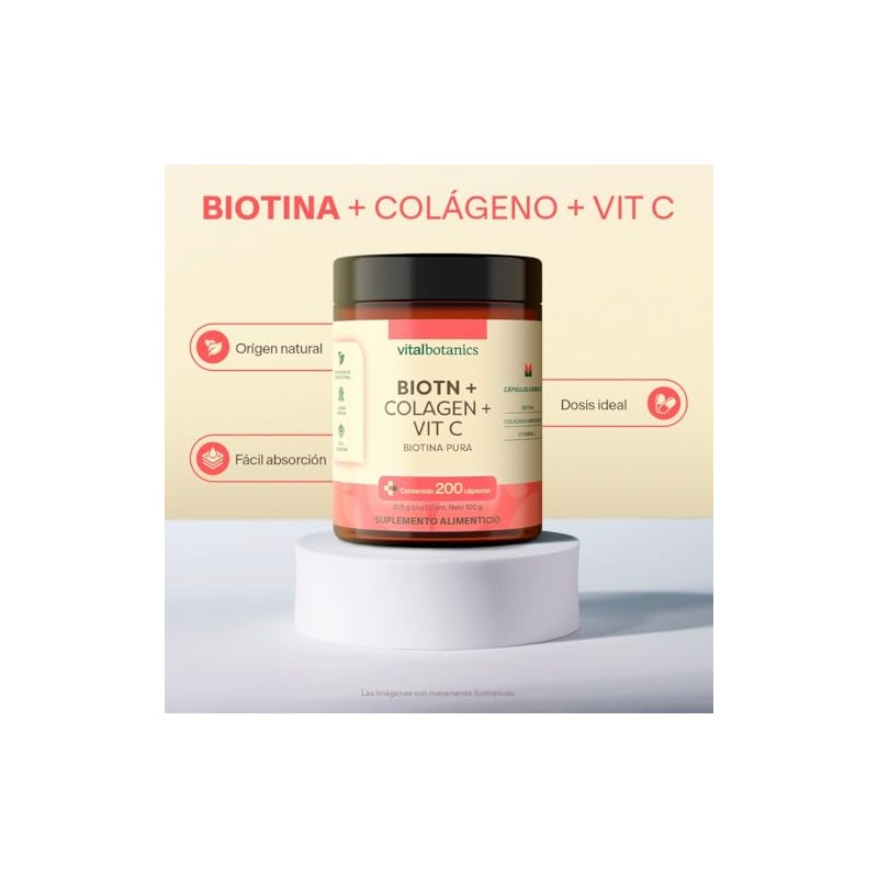 Vital Botanics Biotina Pura Colágeno Hidrolizado Vitamina 200 Cápsulas 500