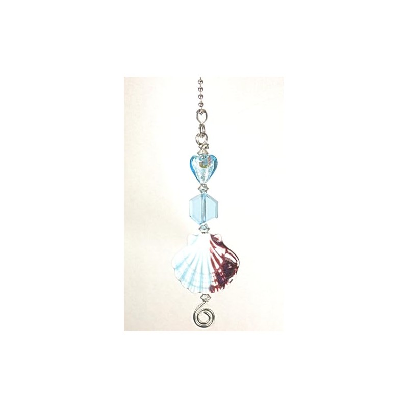 Blue Glass Shell and Heart Ceiling Fan Pull
