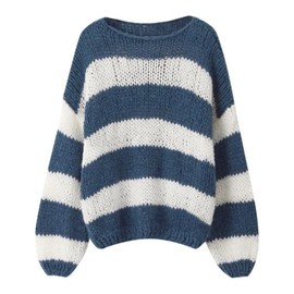 FOMOYUU Women Oversized Striped Sweater Color Block Knit Long Sleeve Sweatshirt Loose Pullover Y2K Preppy Jumper (Blue b, M)