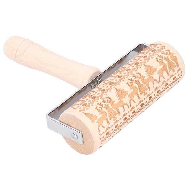 Christmas Rolling Pin Wooden Christmas Engraved Embossing Rolling Pin Dough