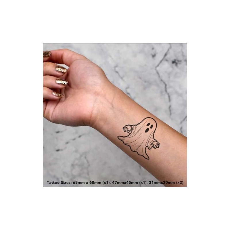 4 x 'Scary Ghost' Temporary Tattoos - Water Resistant, Skin-Safe,