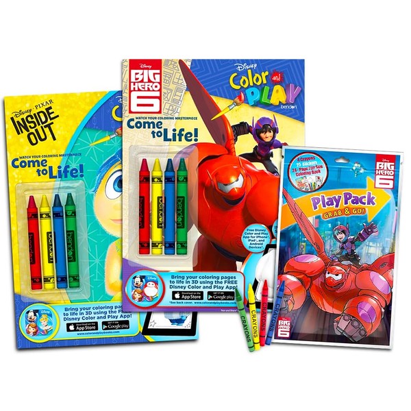 Big Hero 6 Coloring Book Super Set - 3 Coloring and Activity Books with Games, Puzzles, and Crayons (Big Hero 6 Party Supplies)