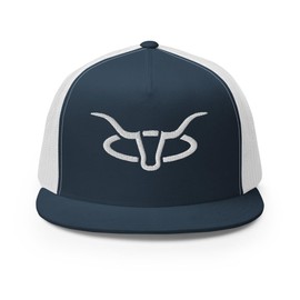 Joe's USA Cattle Creek Ranch Horns Logo Adjustable Snapback Western Lifestyle Trucker Hat, High Profile - Navy/White