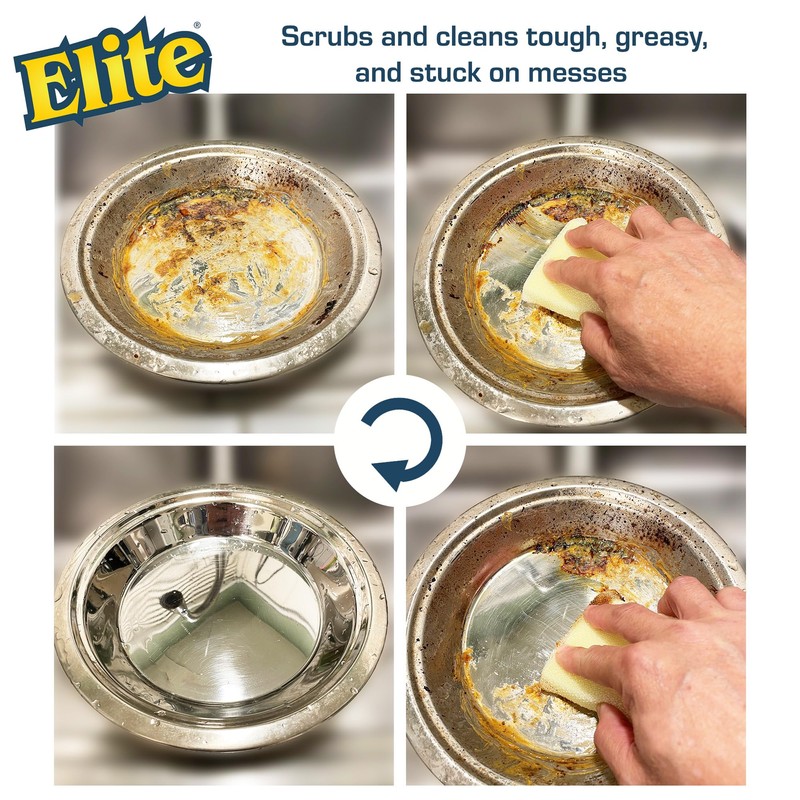 Elite Silver Scrubber Sponge, 6 Pack, Non Scratch, Sponges for