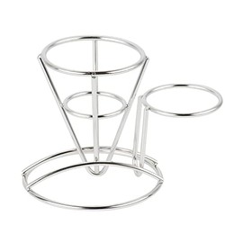 G.E.T. 4-880164 Metal Cone French Fry Basket Holder with Ramekin Holder, 3.75" Dia, Stainless Steel