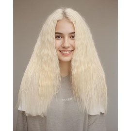 Qmiss Medium Length Wigs for Women - Synthetic Wavy Wig, 26 Inch, Natural Blonde