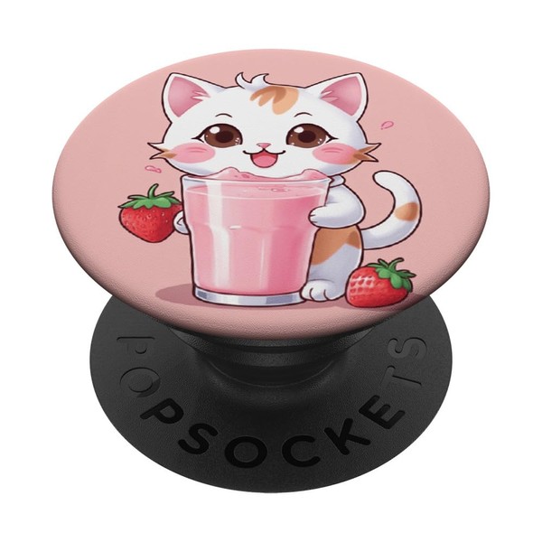 Kawaii Cat Strawberry Milk Cute Japanese Stuff Design Print PopSockets