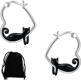 KUMSODE Cat Earrings Women's Cute Animal 925 Sterling Silver Hoop Earring Hypoallergenic S925 Jewellery Gift for Women Girls, silver