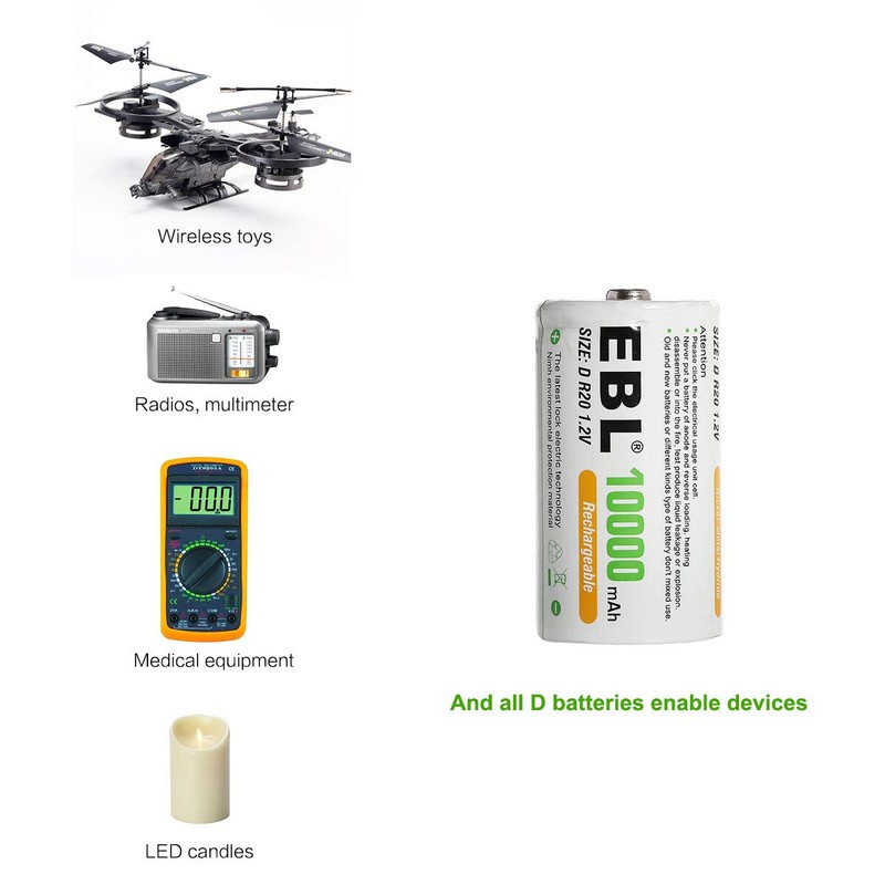 EBL Rechargeable D Batteries, 10000mAh Ni-MH High Capacity D Cell