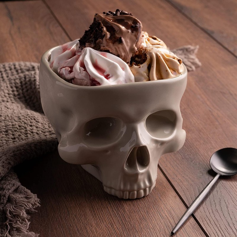 Fecheche Food Safe Skull Bowl for Eating, Ceramic Skull Shaped