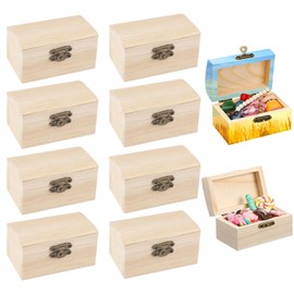 YUNXCNA Small Wooden Box, One Set of 10 Pieces, Wooden Treasure Chest, Wooden Jewellery Box, Craft Set, Rectangular Wooden Box, Treasure Chest with Lid, Suitable for Storage