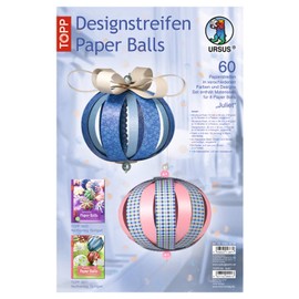 Ursus 23440099 - Designstreifen Paper Balls Juliet, Material für bis zu 8 Paper Balls, Durchmesser ca. 10 cm, 60 Streifen mit Zubehör, ideal zum Basteln von individuellen Weihnachtskugeln
