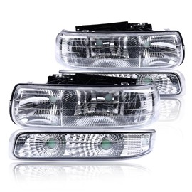 LQI Headlight Compatible with Chevy Silverado 1999 2000 2001 2002 Chrome Housing Amber Corner Headlight Upper+Lower