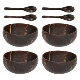 AIMALL Natural Coconut Shell Bowl Set, Handmade Dessert and Salad Bowls, Rice Serving Containers, 4.7-5.5 Inch
