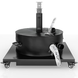 AOSTD Heavy Duty Metal Umbrella Base with Water Bag,250lb Load-Bearing Mobile Patio Umbrella Stand,Square Market Stand for Outdoor,Deck,Poolside,4 Wheels,2 Locks,2 Knobs