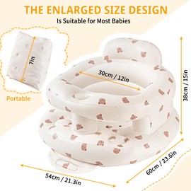 Inflatable Baby Seat for Babies 3-36 Months, Baby Sit Up Chair Built in Air Pump Blow Up Infant Back Support Floor Seat for Bebe 3 Months & Up, Large Space Inflatable Baby Chair (Bear-Large)