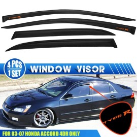 Window Visor Fits 03-07 Accord 4DR  Rain Guard Vent Deflector W/ Orange Type R