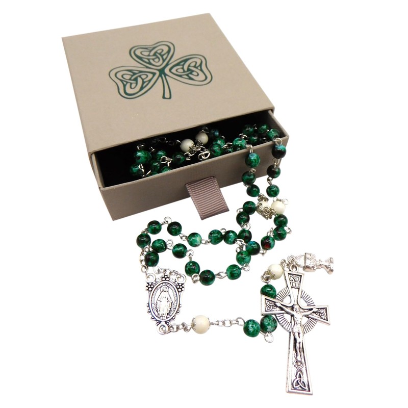 Westmon Works Irish First Holy Communion Rosary with Green Glass