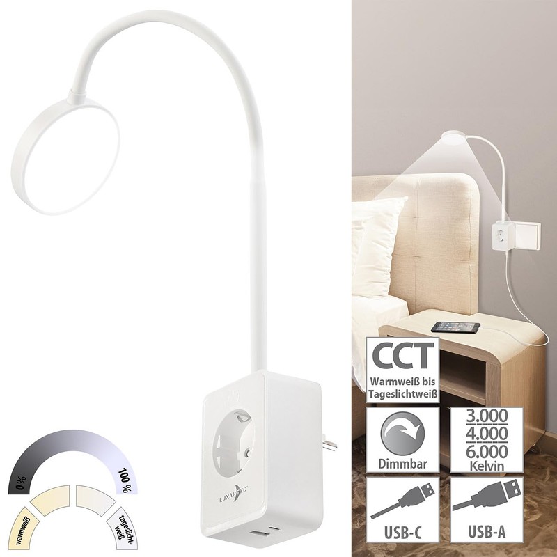 Lunartec Socket Light: Dimmable CCT LED Plug Light with Socket,