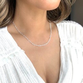 Silver Paperclip Chain Necklace for Women, 16 Inch Sterling Silver Chain for Women Silver Chain Necklace for Women Sterling Silver Necklace for Women Chain Necklace Sterling Silver Paperclip Necklace