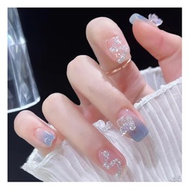 Lwenjing Nail Tip, False Nail Tip, 3D Nail Tip, Handmade Nail Tip, Wedding Nail Tip, Cute, Short Nail Tip, Popular, Japanese Style, Bride Nails, Glossy False Nails, Pack of 24 (DZ090)