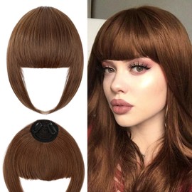 Leterly Bangs Hair Clip Extension Thick Clip in Fringe Straight Neat Bangs for Women Flat Bangs with Temples Hairpieces Light Brown