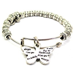 ChubbyChicoCharms Whisper I Love You to A Butterfly Metal Beaded Expandable Wire Bangle, 2.5"