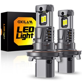 OXILAM Upgraded H13 9008 Light Bulbs, 800% Ultra Brightness, 6500K Cool White, 1:1 Mini Size as Stock Bulb, Wireless Plug-N-Play Fog Light Bulb, Dual Beam, 2 Pack