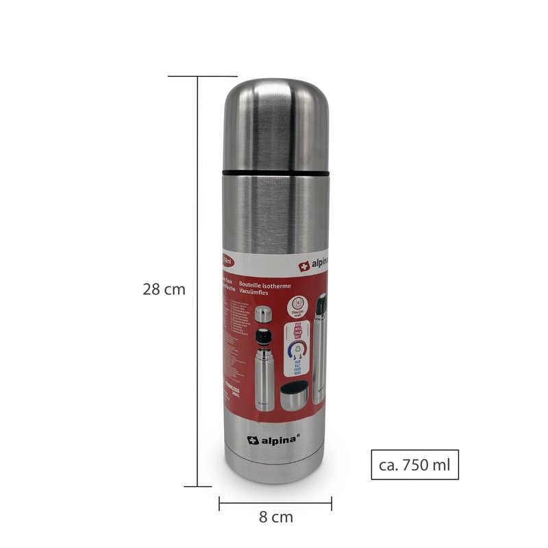 Alpina Thermos Flask – Double-Walled – 750 ml – Includes
