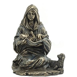 US 6.13" Mary Holding Baby Jesus with Lamb Aside Figurine, Bronze Color