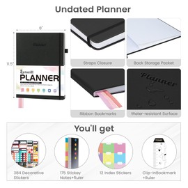 Eyrozill Planner 2024-2025 Undated Daily Planner 12 Months，Leather Weekly & Monthly Life Planner，A4 Organizer Notebook & 8.5 x 11 Productivity Journal– Leather Hardcover with Stickers for Working，Tracking