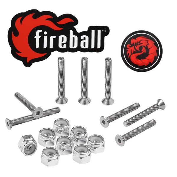 Fireball Dragon Stainless Steel Skateboard Hardware Set (Flat Allen, 1.5")
