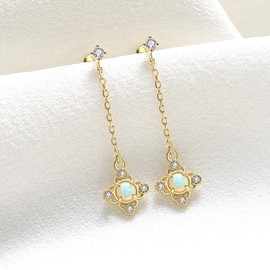 VIKI LYNN 18K Gold Plated Flower Opal Long Dangle Drop Stud Earrings for Women