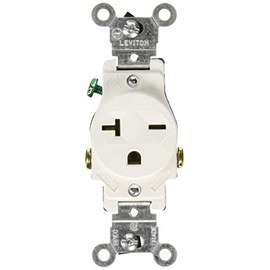 Leviton 5821-W Single Receptacle Outlet, Commercial Specification Grade, Smooth Face, 20 Amp, 250 Volt, Side Wire, NEMA 6-20R, 2-Pole, 3-Wire - White