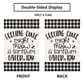 Feeling cute might throw a tantrum later idk,Funny Garden Flag 12×18 Inch Double Sided Burlap Pumpkins Leaves Flag Outside Vertical Holiday Buffalo Plaid Yard Decorations