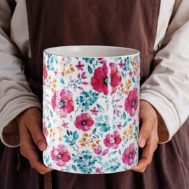 LEAZUL Kitchen Utensil Holder,7.2″Extra Large Stable Pattern Ceramic Utensil Crock,Utensil Organizer for Countertop,Kitchen Decor,Utensil Holder for Housewarming,Wedding Gift (Purple Red)