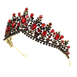 FRCOLOR Baroque Queen Crown, Wedding Black Vintage Head Band Tiara Red Rhinestone Tiara Princess Hair Accessories for Women