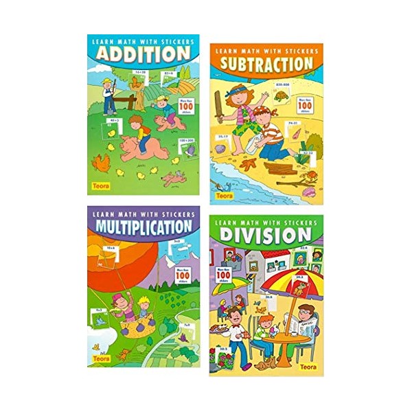 4 PACK: Learn Math with Stickers: Addition, Subtraction, Multiplication, Division