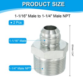 PATIKIL Hex Reducing Nipple Connectors Pipe Adapter 1-1/16" Male 37° Flare JIC x 1-1/4" Male NPT, 2 Pack Pipe Fitting Reducer Nipple Adapter Plated Steel Hydraulic Fitting