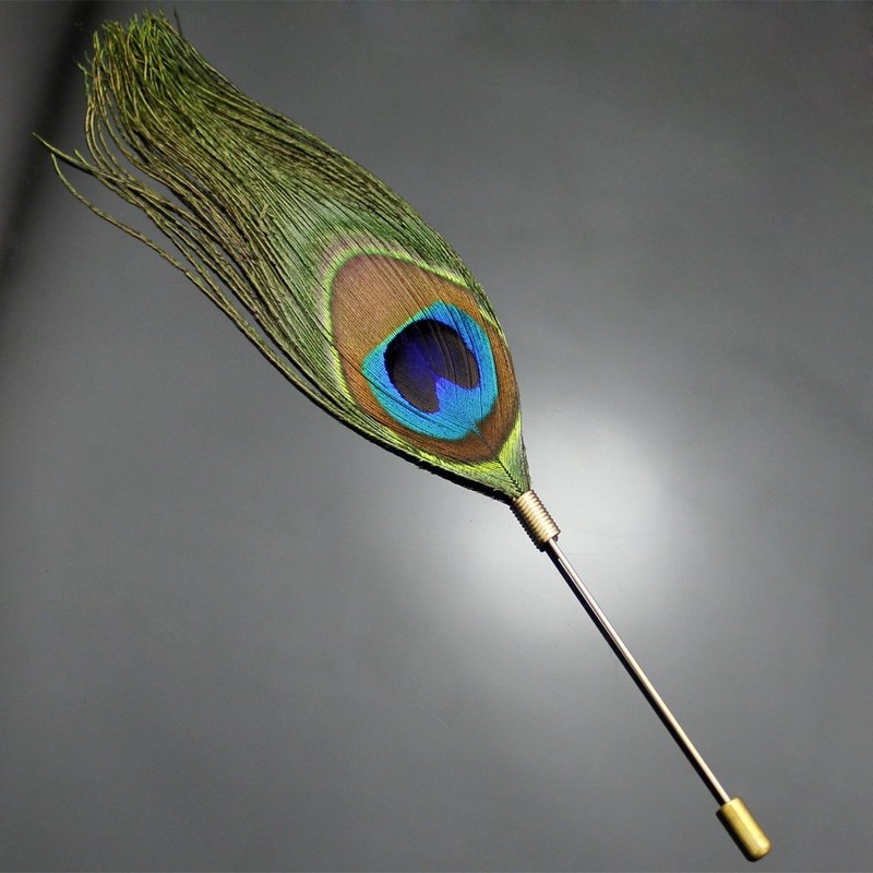 Royal Queen Crown Pearl Peacock Feather Badge Brooch Lapel Pin
