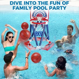 Pool Basketball Hoop, Floating Pool Basketball Hoop with 3 Balls and Pump, Swimming Pool Toys for Kids Adults Age 3-12, Indoor Outdoor Play